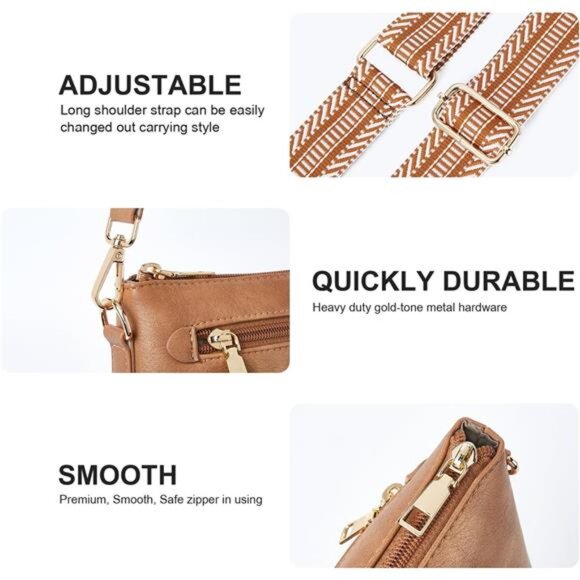 Women Faux Leather Crossbody Bag Khaki - Picture 5 of 5